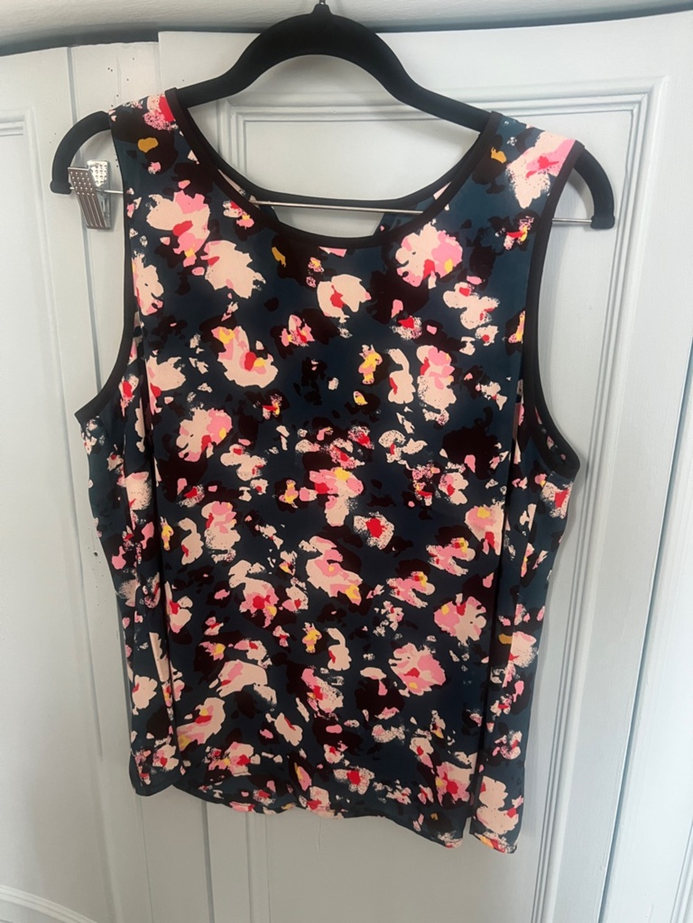 CAbi Teal Floral Tank with Pink and Cream Blossoms